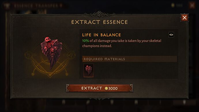 L'interface utilisateur d'extraction d'essence dans Diablo Immortal, accessible via le fournisseur de transfert d'essence à Westmarch