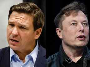 Le gouverneur de Floride Ron DeSantis, à gauche, et le PDG de Tesla Inc., Elon Musk.