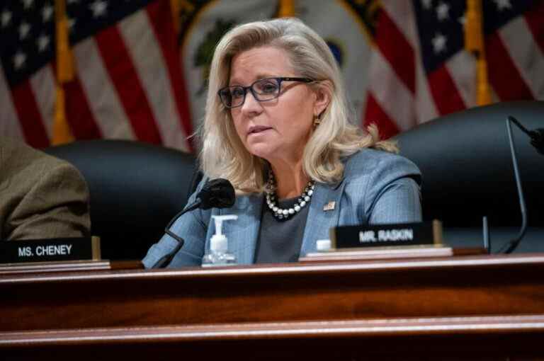 Representative Liz Cheney (R-WO), Ranking Member, gives remarks during a House Select Committee to Investigate the January 6th Attack on the United States Capitol hearing to recommend that the House of Representatives cite Peter Navarro and Daniel Scavino, Jr. for criminal contempt of Congress, at the U.S. Capitol, in Washington, D.C., on Monday, March 28, 2022. The House Select Committee voted to hold both former Trump Administration officials in contempt after presenting evidence that they were knowledgable of the events on that day and had not obeyed by a Congressional subpoena. (Graeme Sloan/Sipa USA)(Sipa via AP Images)