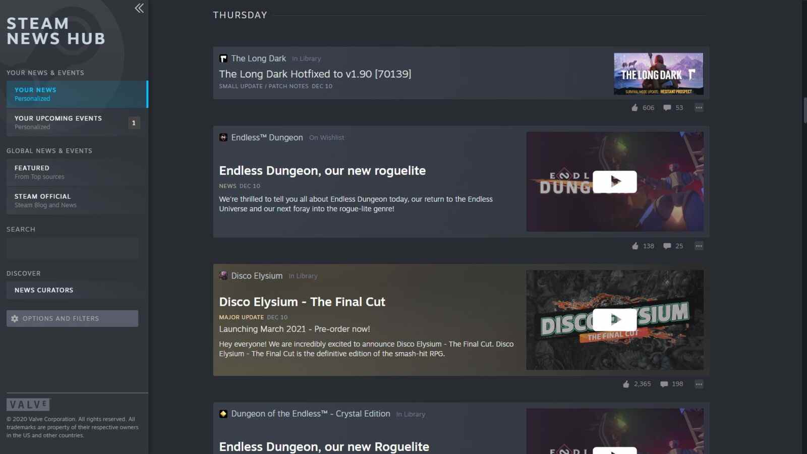 Le Steam News Hub rassemble désormais officiellement les actualités et les notes de mise à jour pour ce que vous jouez

