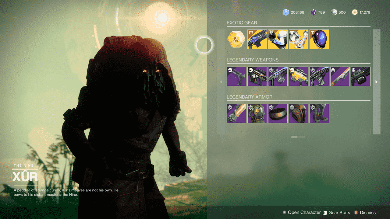 L'inventaire de Xur.