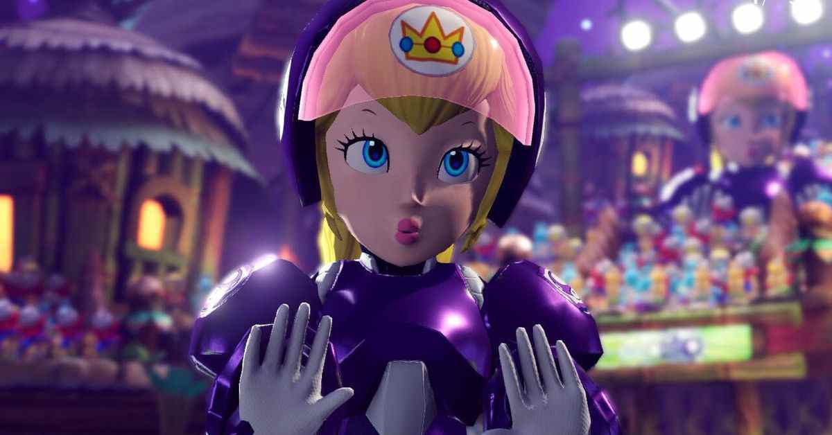 Peach a l'air parfaitement mesquin dans Mario Strikers: Battle League 
