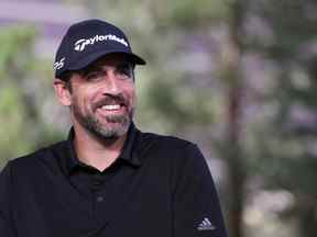 Aaron Rodgers participe à la conférence de presse Bleacher Report Hot Seat avant Capital One's The Match VI - Brady & Rodgers contre Allen & Mahomes au Wynn Golf Club le 1er juin 2022 à Las Vegas, Nevada.