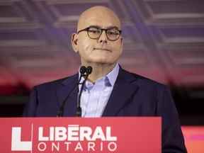 Le chef du Parti libéral de l'Ontario, Steven Del Duca, prononce un discours lors de l'AGA du parti à Toronto, le dimanche 17 octobre 2021. LA PRESSE CANADIENNE/Chris Young