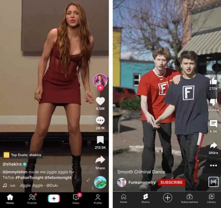 Dancing videos are popular on TikTok and YouTube Shorts.