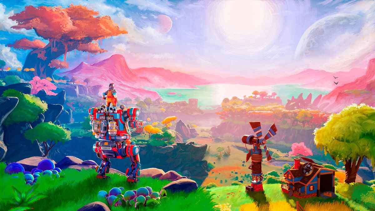 Un robot examine un paysage de campagne coloré dans Lightyear Frontier