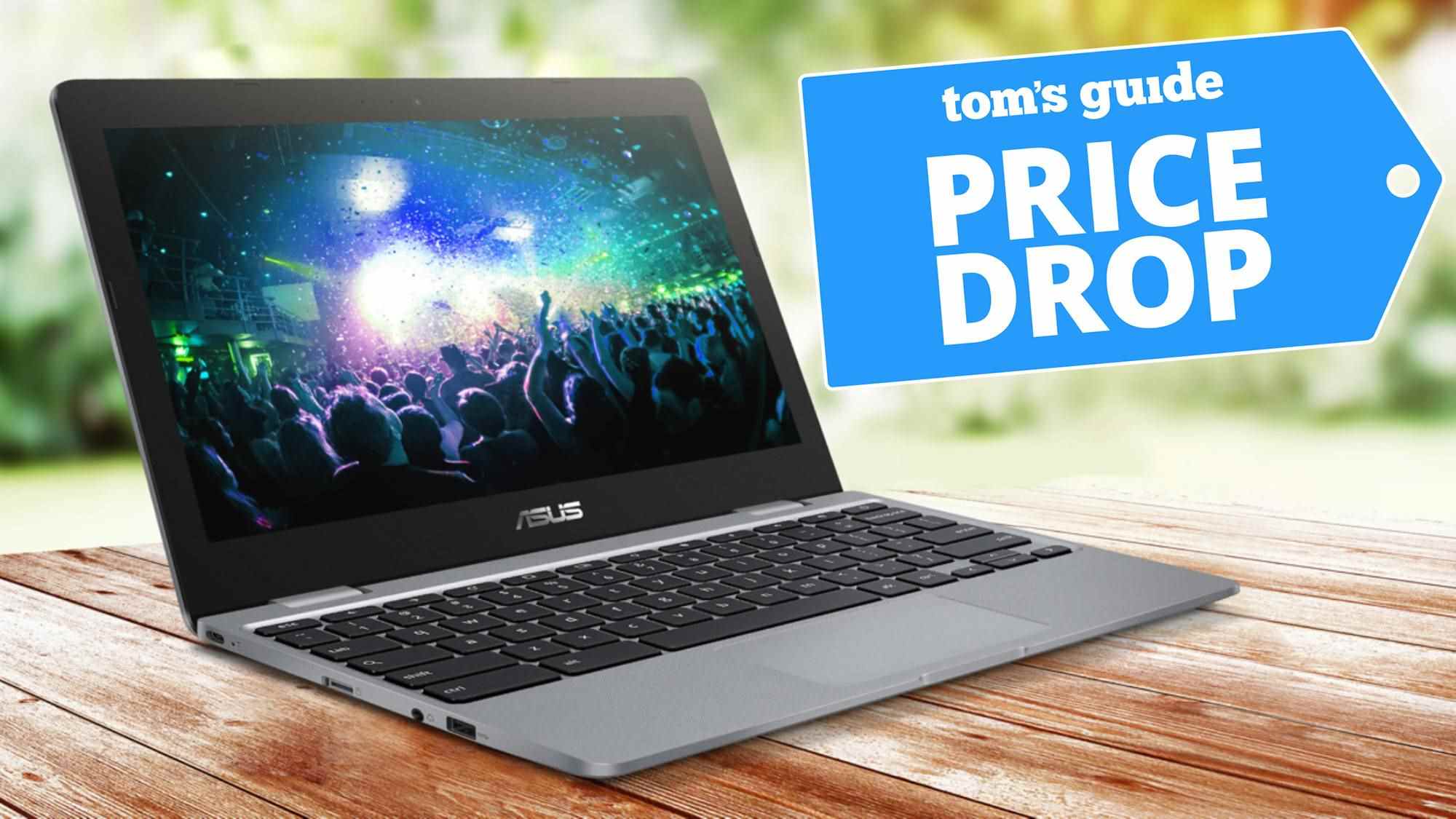 Chromebook Asus C423 avec une étiquette d'offre Tom's Guide