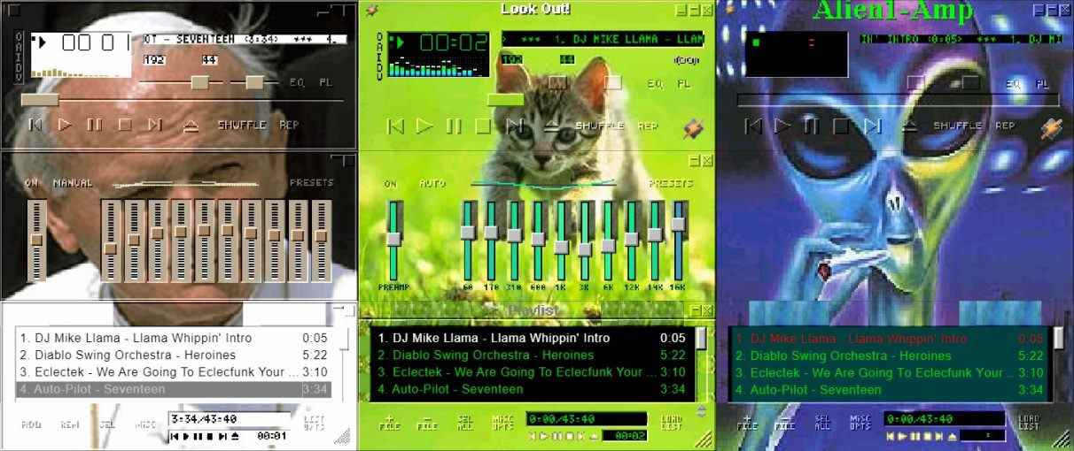 Le pape, un chaton et un extraterrestre fumant de la drogue dans des skins idiots de Winamp.