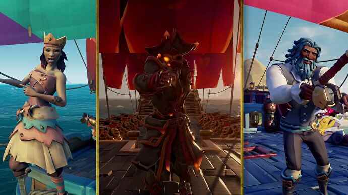 Trois capitaines dans la mise à jour de la saison 7 de Sea Of Thieves, chacun avec un équipement et des navires personnalisés différents