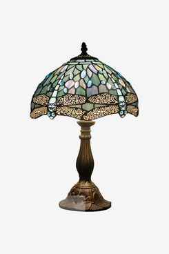 Lampe de table Tiffany, libellule en vitrail bleu marine