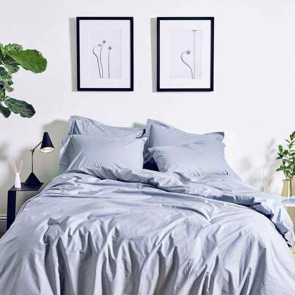 Housse de couette en percale Snowe en bleu ardoise, lit double/queen