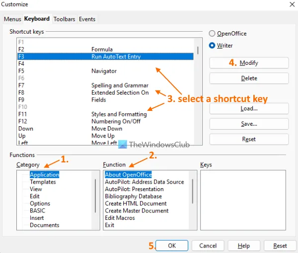 attribuer des touches de raccourci clavier