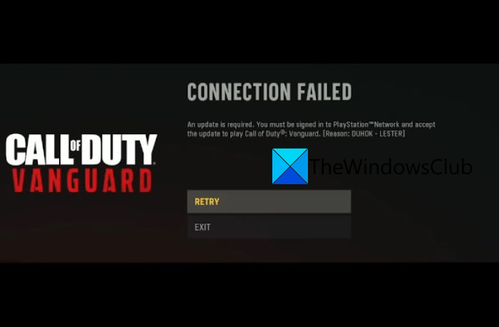 COD Vanguard Error DUHOK – LESTER, Connection Failed: Une mise à jour est requise