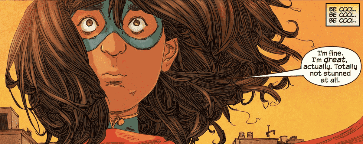 Kamala Khan en tant que Mme Marvel se dit «Soyez cool.  Soit cool.  Soit cool.