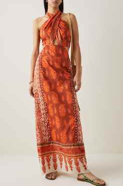 Johanna Ortiz - Robe longue en popeline de coton imprimé Old Indian Sun