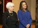 Janet Yellen, secrétaire au Trésor américain, et Chrystia Freeland, vice-première ministre et ministre des Finances, à Toronto, le 20 juin.