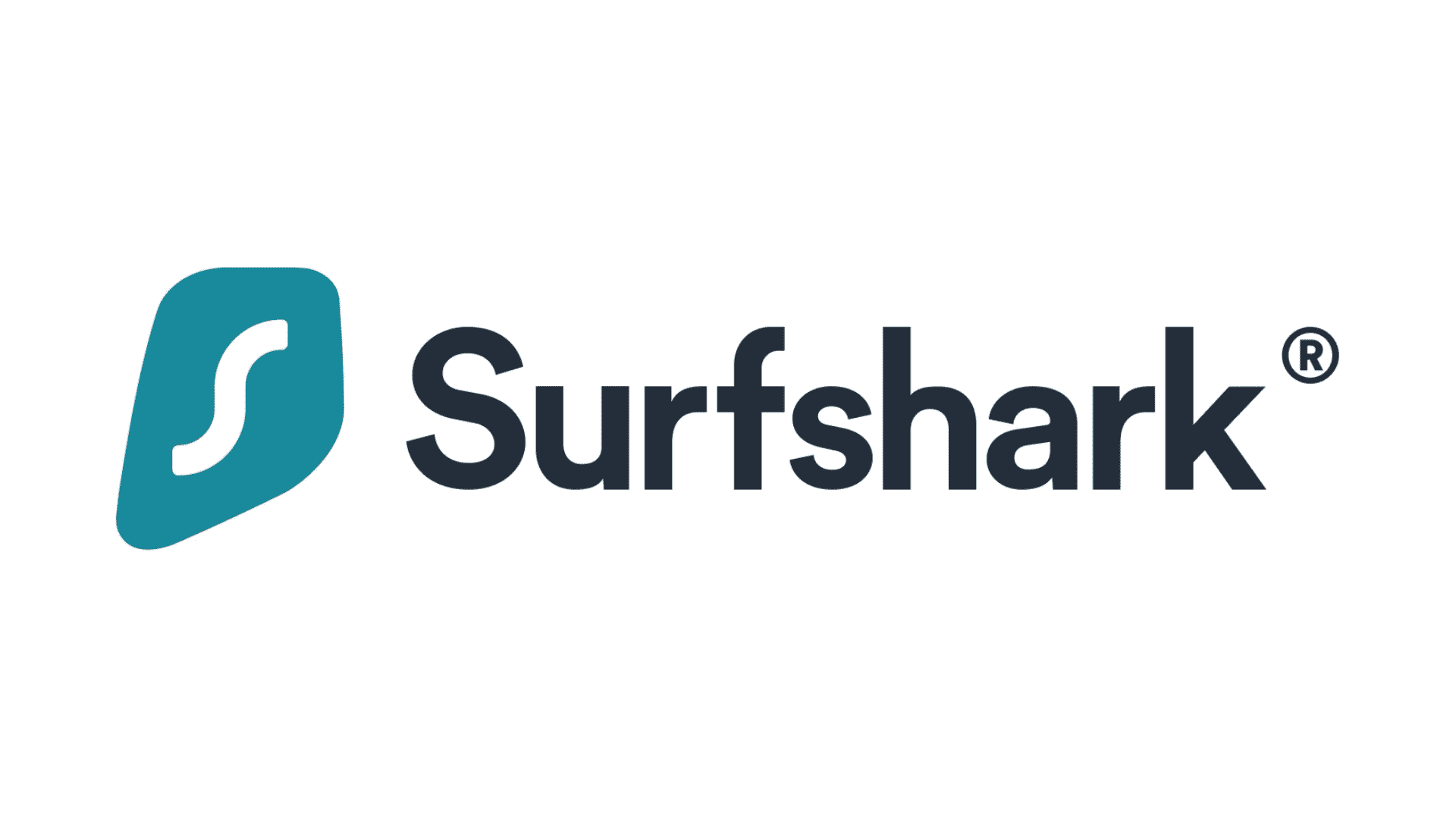 Meilleur VPN Mac - Surfshark.  Le logo de l'entreprise se dresse sur un fond blanc.