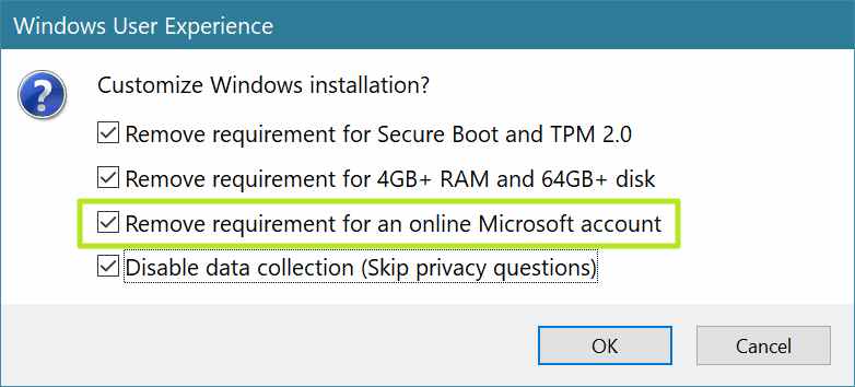 Supprimer l'exigence du compte Microsoft