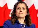 La ministre des Finances Chrystia Freeland, vue en conférence de presse le 7 avril 2022, et le reste du gouvernement libéral ont perdu le contact avec l'électorat canadien, écrit Rex Murphy.