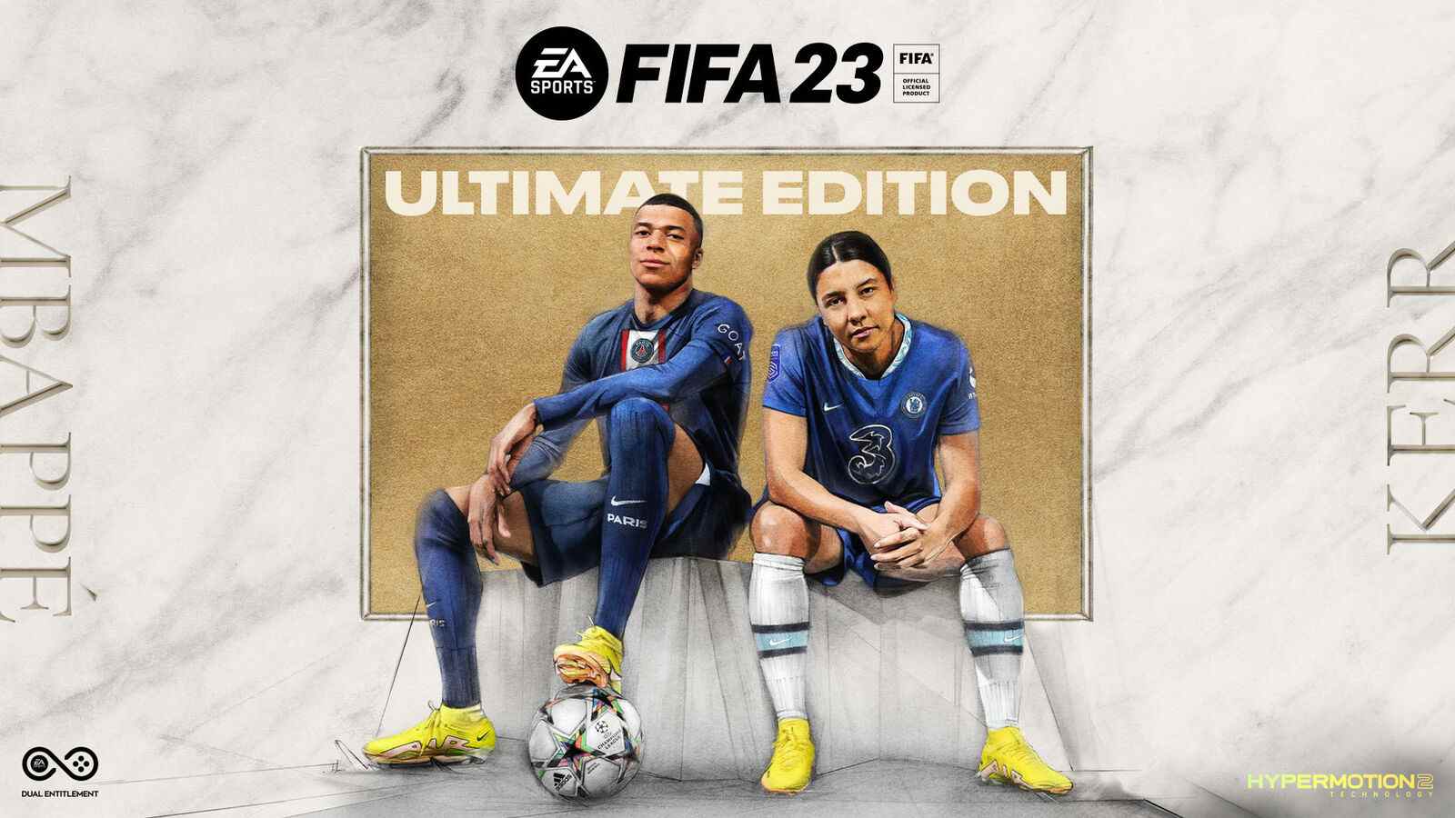 FIFA 23 a Sam Kerr de Chelsea et Kylian Mbappé du PSG en couverture
