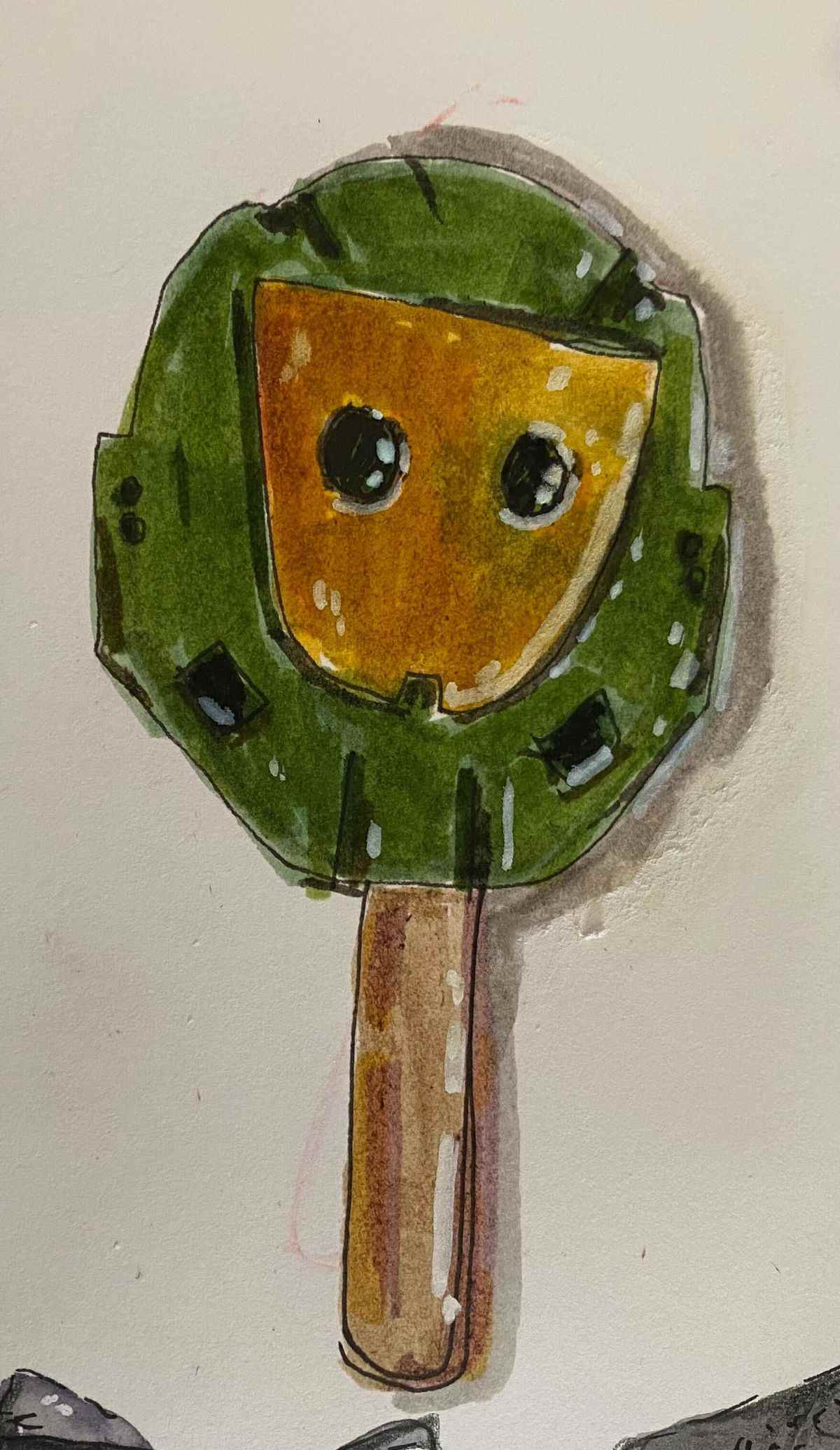 Une peinture du casque de Master Chief en popsicle.