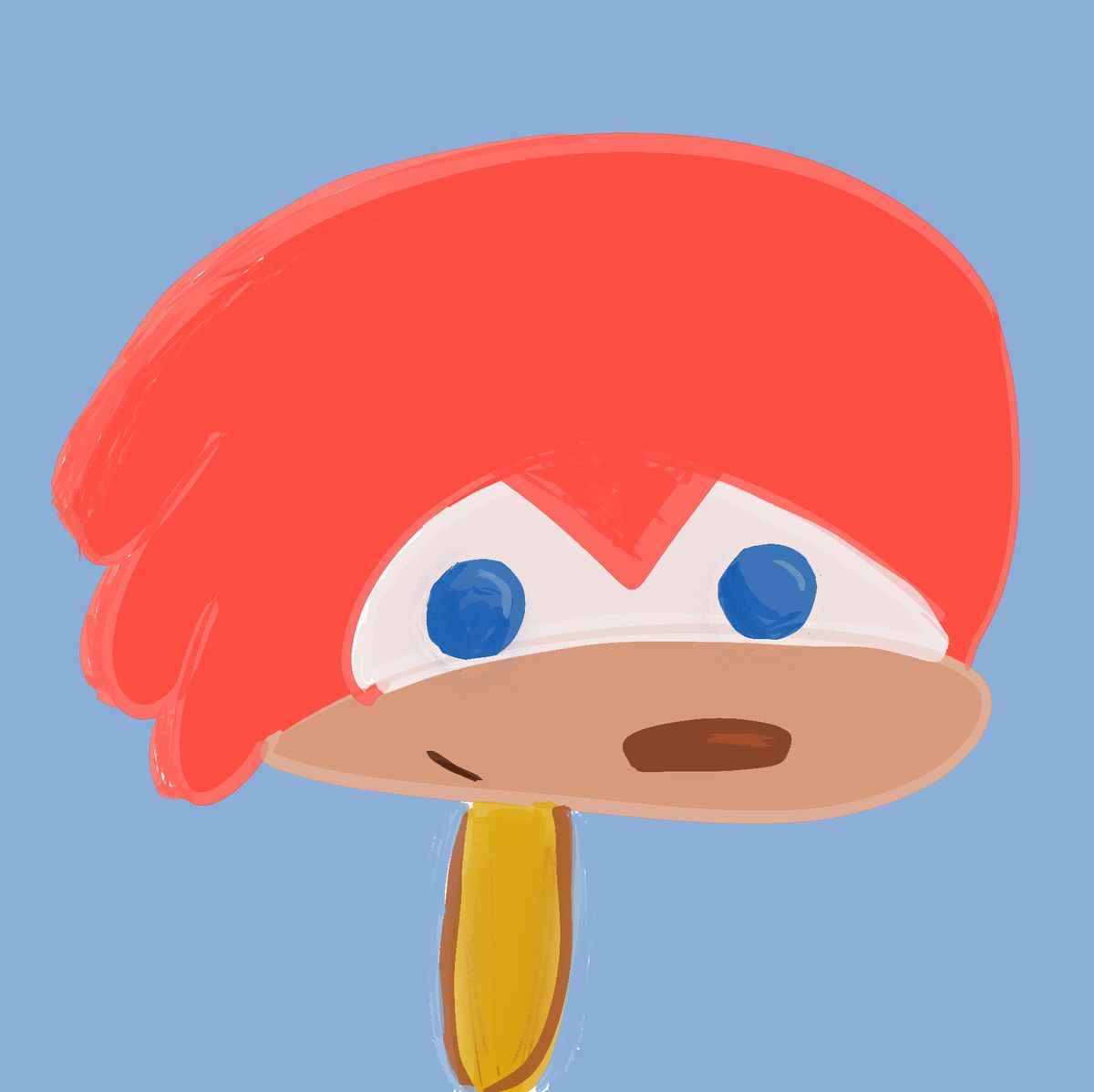 Une barre de crème glacée en forme de Knuckles l'échidné, avec des yeux bleus en gomme sur un bâton de popsicle.