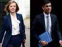 Liz Truss, à gauche, Rishi Sunak, les deux candidats restants à la direction du parti conservateur britannique.