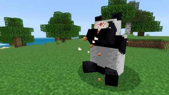 Panda mangeant un gâteau Minecraft