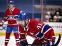 Paul Byron des Canadiens de Montréal lors d'un match contre les Sénateurs d'Ottawa à Montréal le 2 mars 2021. 