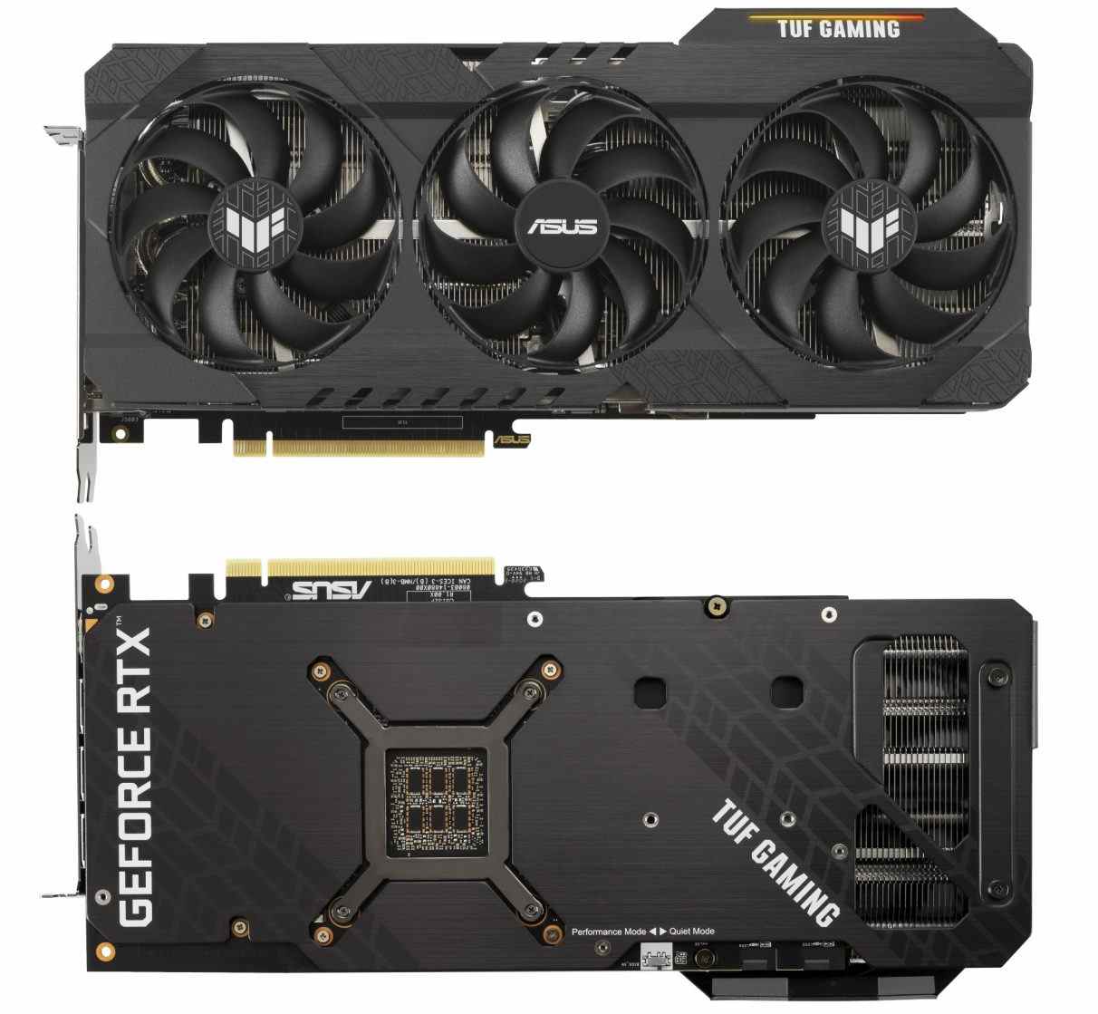 Il s'agit de l'Asus TUF Gaming GeForce RTX 3080, qui a trois ventilateurs d'un côté de la carte graphique, et un petit morceau d'un pic à l'arrière. 