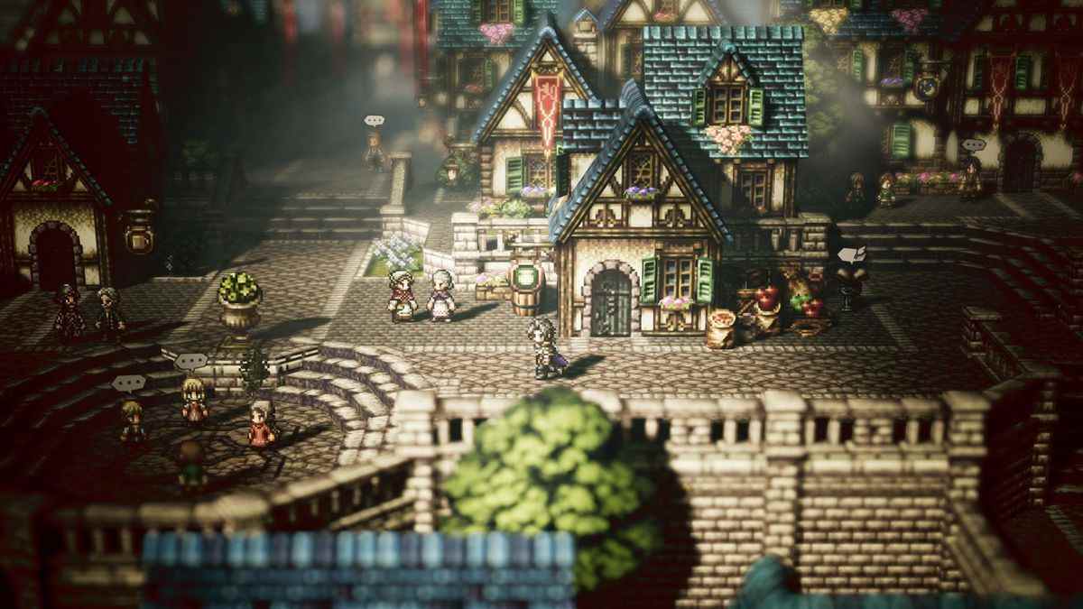 Une scène de ville dans Octopath Traveler