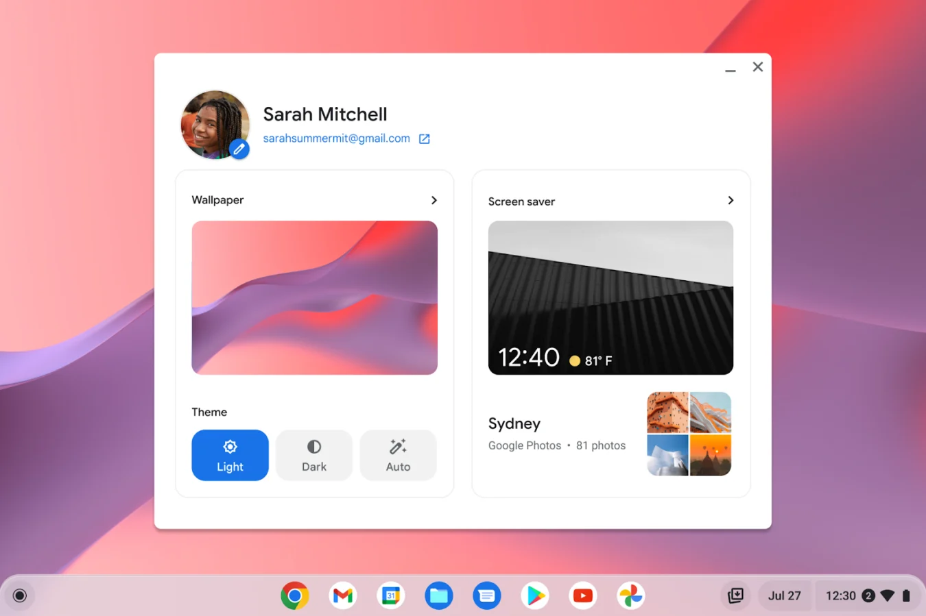 Sélecteur de fond d'écran Chrome OS