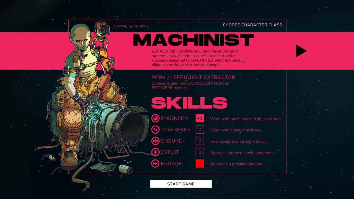 La classe de personnage Machinist dans Citizen Sleeper