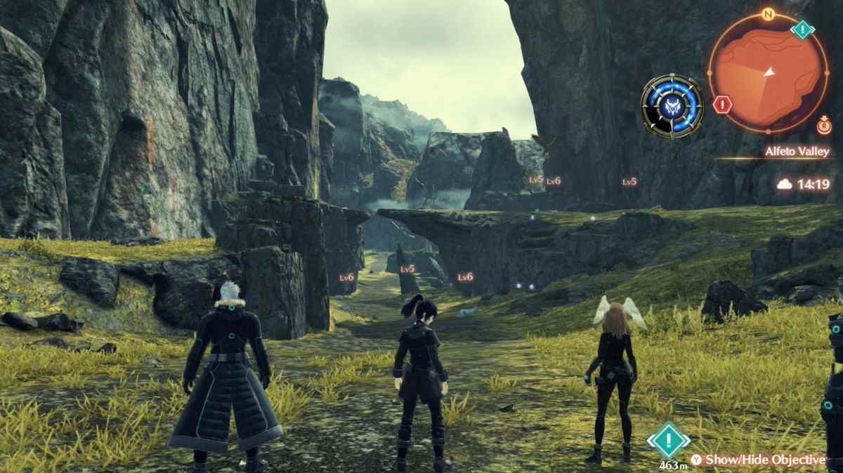 Xenoblade Chronicles 3 héros entrant dans la vallée d'Alfeto