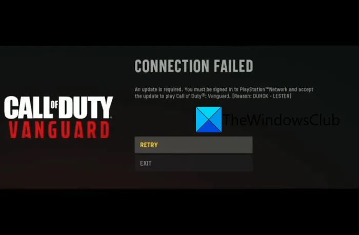 COD Vanguard Error DUHOK - LESTER, Connection Failed: Une mise à jour est requise