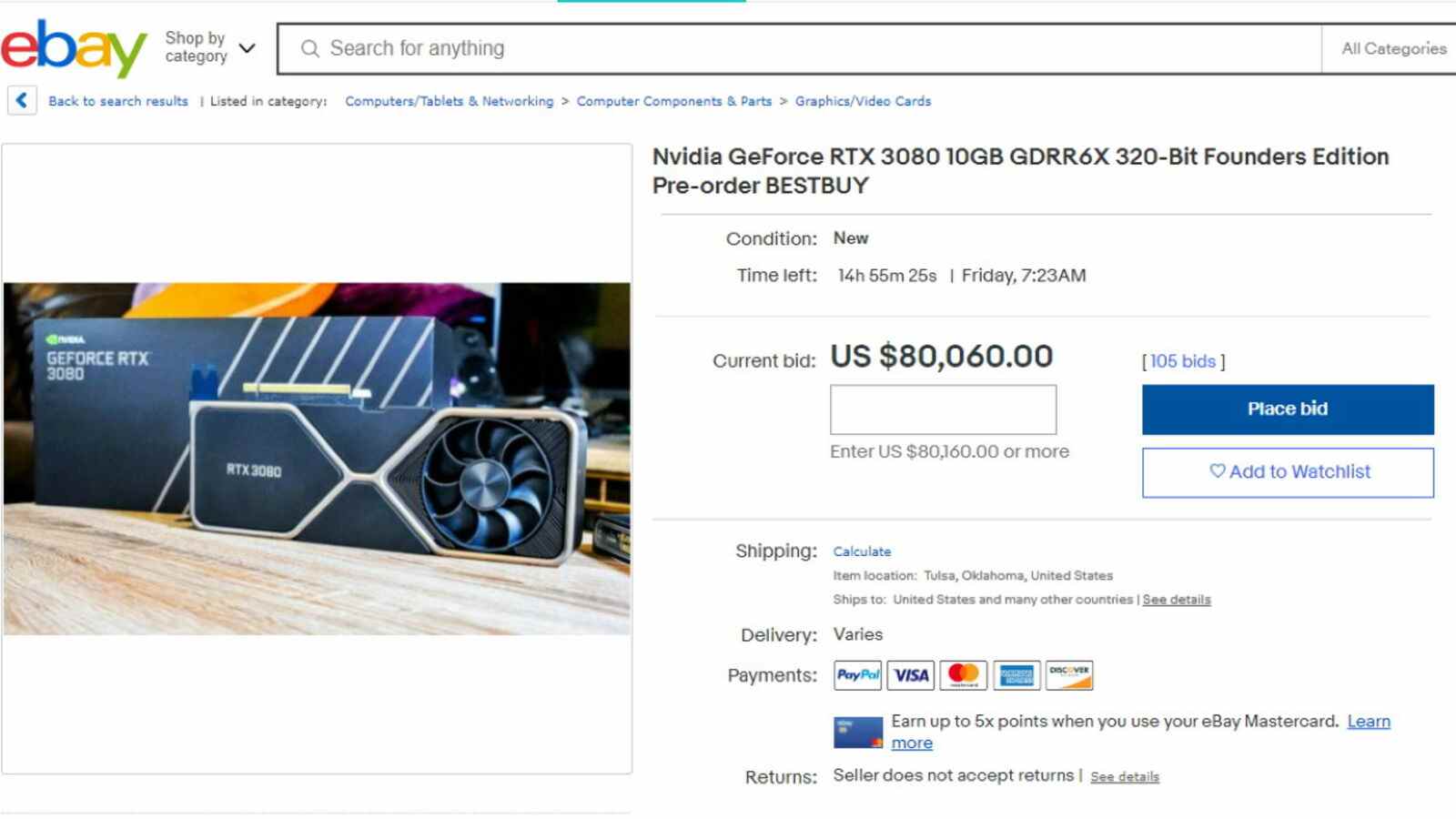 Certains fous enchérissent plus de 80 000 $ pour un RTX 3080 en ce moment

