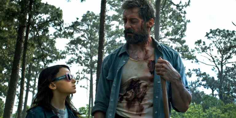 Dafne Keene as Laura and Hugh Jackman as Logan in Logan