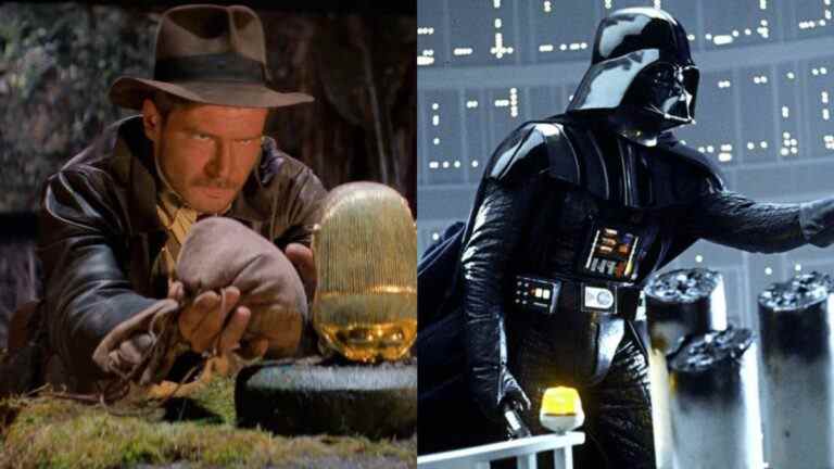 Side-by-side pictures on Indiana Jones in Raiders of the Lost Ark and Darth Vader in The Empire Strikes Back