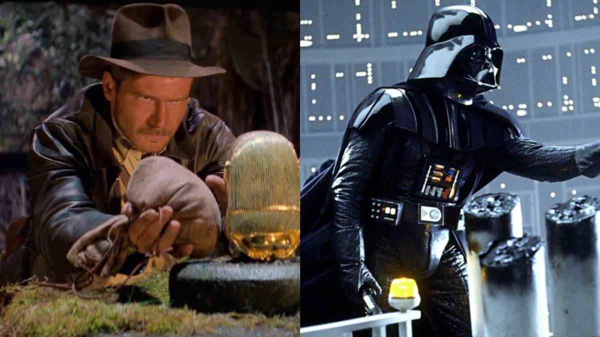 Side-by-side pictures on Indiana Jones in Raiders of the Lost Ark and Darth Vader in The Empire Strikes Back