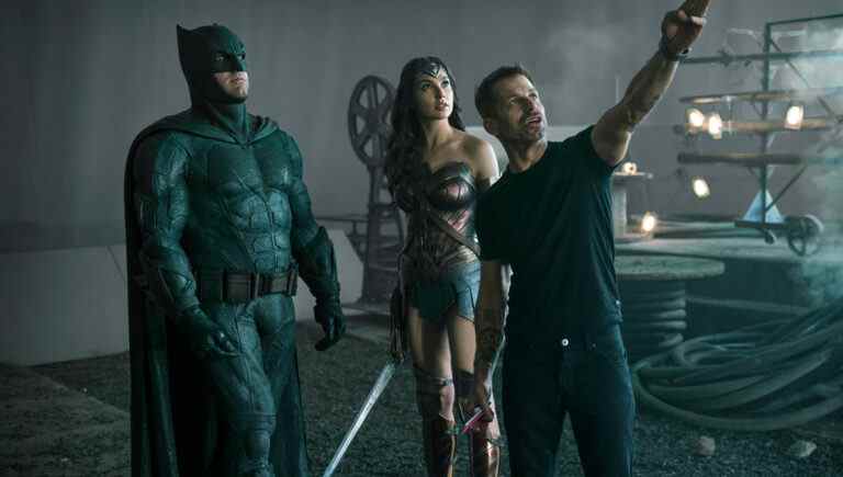 Ben Affleck, Gal Gadot and Zack Snyder on the Justice League set