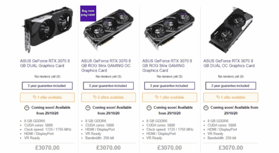 L'erreur de prix de Currys rend les précommandes RTX 3070 deux fois plus chères que RTX 3090