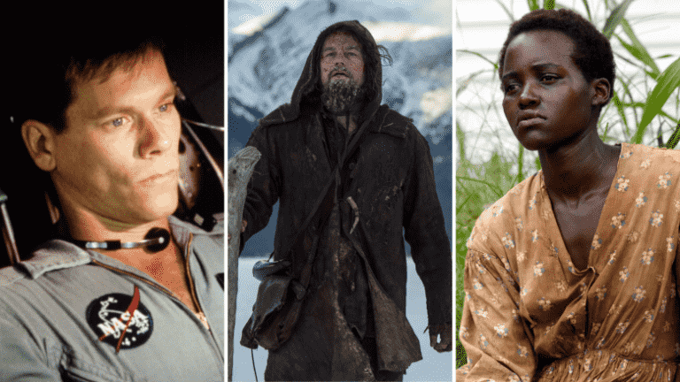 Kevin Bacon, Leonardo DiCaprio, and Lupita Nyong'o in The Best Survival Movie, such as "Apollo 13," "The Revenant," and "12 Years a Slave"