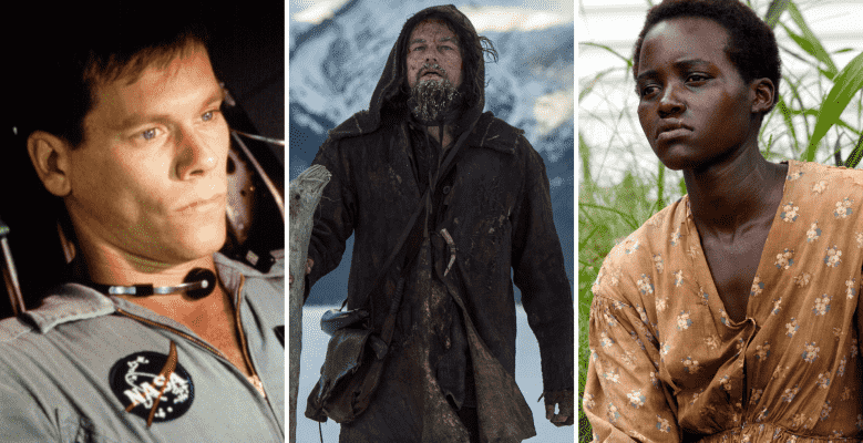 Kevin Bacon, Leonardo DiCaprio, and Lupita Nyong'o in The Best Survival Movie, such as "Apollo 13," "The Revenant," and "12 Years a Slave"