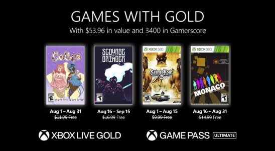 Les jeux gratuits Xbox Live Gold pour août 2022 annoncés