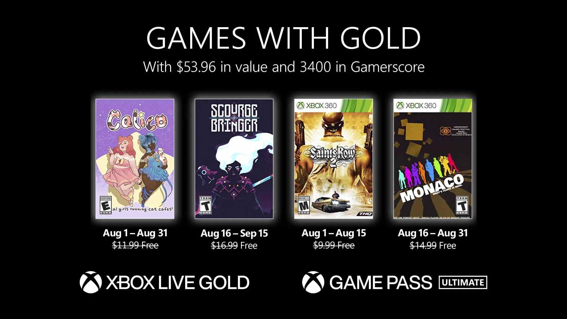 Les jeux gratuits Xbox Live Gold pour août 2022 annoncés    
