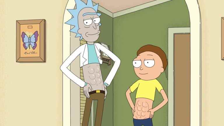 Rick and Morty with breathtaking six-pack abs in Rick and Morty season 6.