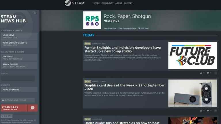 Steam News Hub affiche maintenant les publications de vos sites Web de jeux PC originaux préférés

