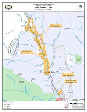 Le feu de forêt de Nohomin Creek brûle à 1,7 kilomètre à l'extérieur de Lytton.  Vendredi, le BC Wildfire Service estime que le feu couvre environ 500 hectares.