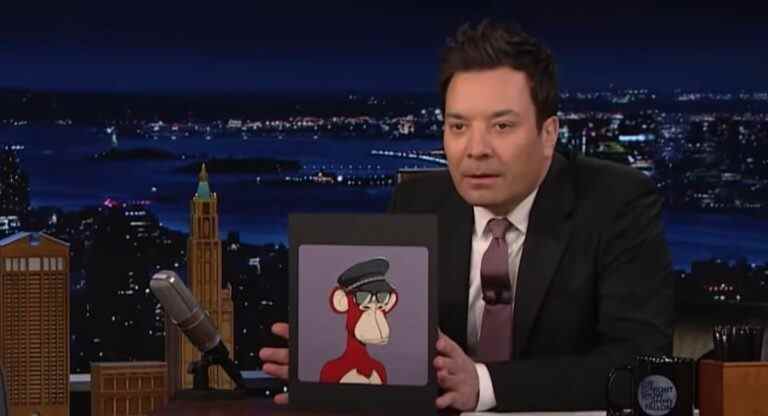 Jimmy Fallon shows off a Bored Ape, confused