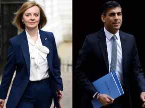 La ministre britannique des Affaires étrangères Liz Truss et le chancelier britannique de l'Échiquier Rishi Sunak.